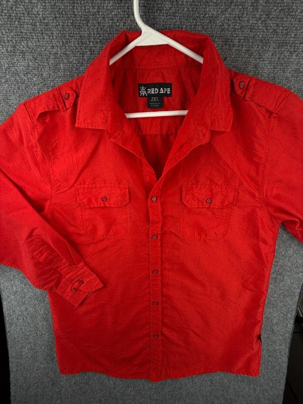 Red Ape Urban Wear Red Black Splatter Button Up Long Sleeve Shirt Men 2XL Adult